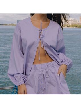 Daily Drills Lilac Tie-Front Crop Top AND matching shorts